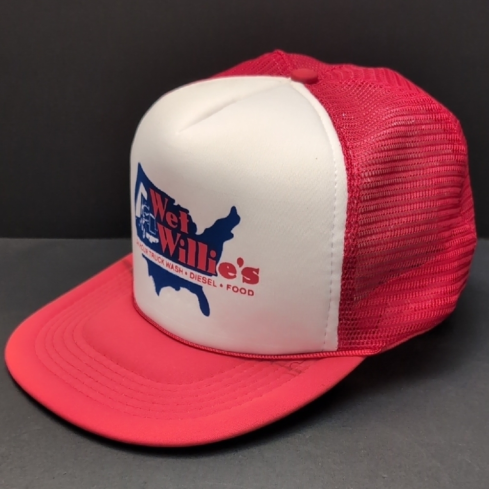 VTG Wet Willies 24 Hour Truck Wash-Diesel-Fuel Red/White Trucker Hat.